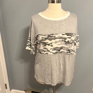 Sew In Love Gray and White Camo-Panel Short Sleeve Tee